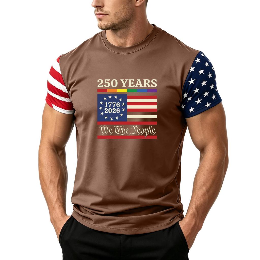 Men's Independence Day Flag Print Short Sleeve T-Shirt, Loose Casual Daily Summer Tops