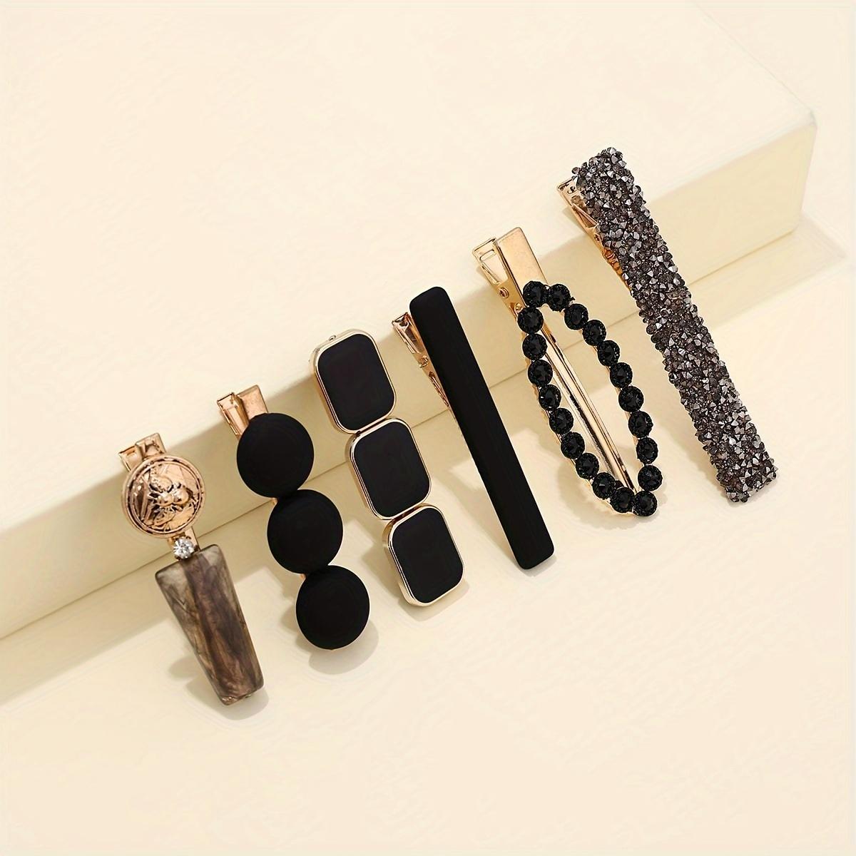 

Elegant Hair Clip Set Resin & Rhinestone, Mixed Colors, Frosted & Glittery Finishes Sleek Rectangular & Beaded Designs for Daily Use чёрный
