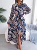 Turndown Collar Print Flower Button Dress High Waist Elegant  Shirt Dress for Women Long Sleeve Loose Dresses Causal Dress