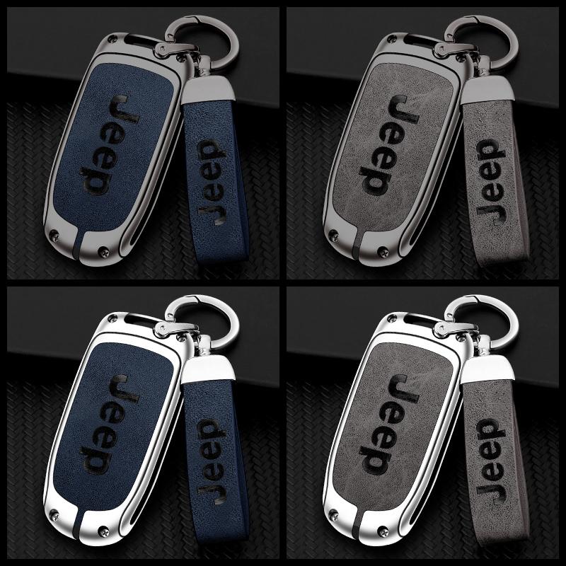 Zinc Alloy Leather Car Key Case For Jeep Grand Cherokee WK2 KL Wrangler JK JL MP Patriot Renegade Commander Compass Accessories
