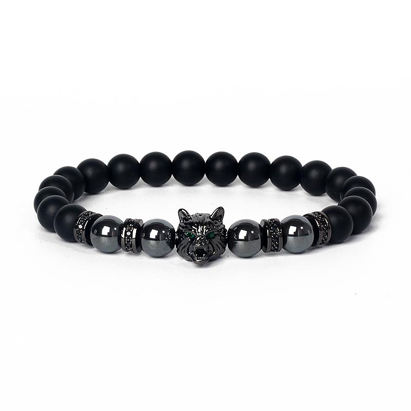 Fashion Crown Skull Punk Bracelets Men Wolf Head Zircon Tiger Eye Bracelets for Women Energy Nature Stone Soul Jewelry Pulsera