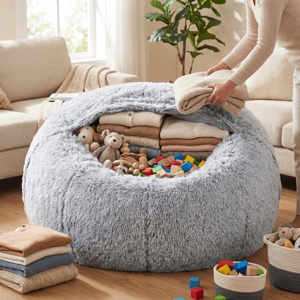 Runde flauschige Plüsch-Faulsofa-Abdeckung Weiche Sitzsack-Stuhl-Abdeckung Bequeme Spielzeug-Aufbewahrungstasche Für den Heimgebrauch