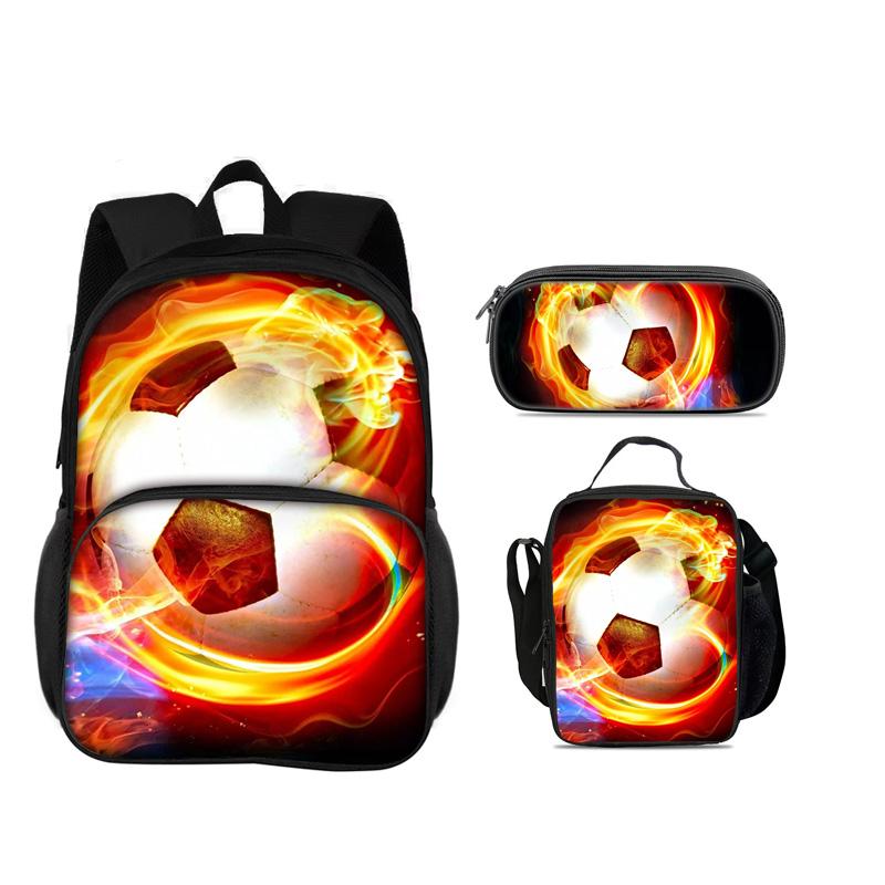 Fußball neue runde Fronttasche Rucksack Federmäppchen, Kühlpack, 3er-Set, der beste Begleiter für Schüler und Schülerinnen in der Schule