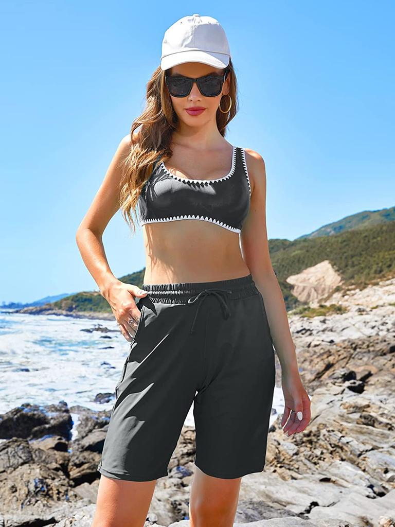 CHARMLEAKS Women's Swimming Trunks Drawstring Board Shorts Swim Bottom for Women Bandeau Shorts