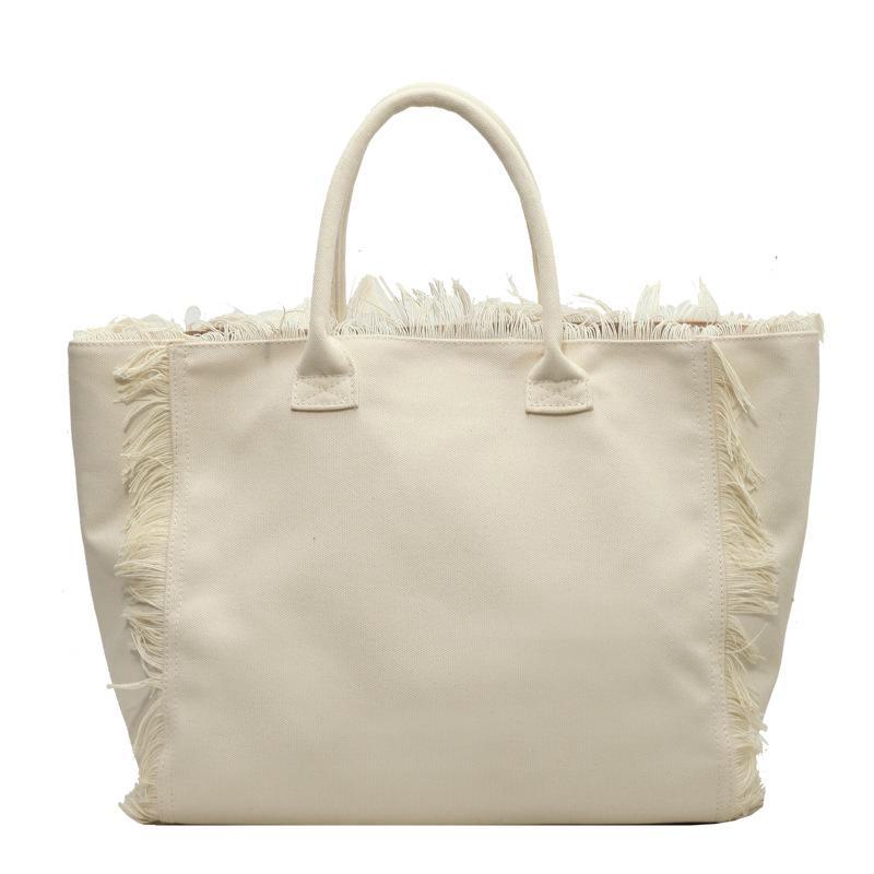 2024 Autumn/Winter Korean Tassel Canvas Tote - Large Capacity, Simple Style, for Women Students, Commutes, Shoulder Carry.