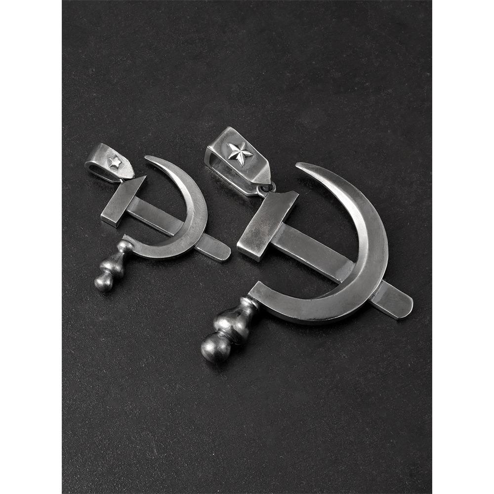 Prata de lei S925 feita à mão, pingente de foice e martelo, tendência nacional personalizada, pingente de colar para casal masculino comunista