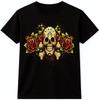 Sugar Skull Rose T-Shirt Gothic Floral Crossbones Tattoo Style Graphic Tee