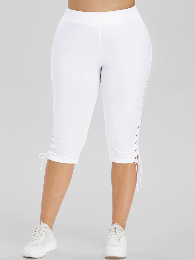 Rosegal Plus Size Capri-bukser med snøring med høy midje