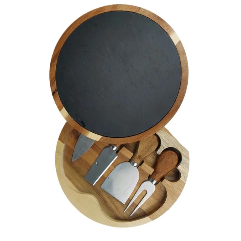 4pcs/set Cheese Knives Wood Handle Cutlery Steel Stainless Cheese Slicer Cutter Butter Spatula ForK Cooking Tools With Tray