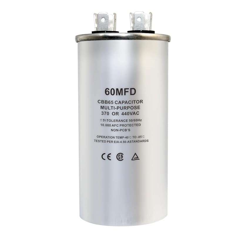 CBB65 Circular Run Capacitor, 450VAC 5 uf/MFD 50/60Hz Round Start Capacitor - Very Suitable for Air Conditioning, Fan Capacitor, Etc. (5 Uf)