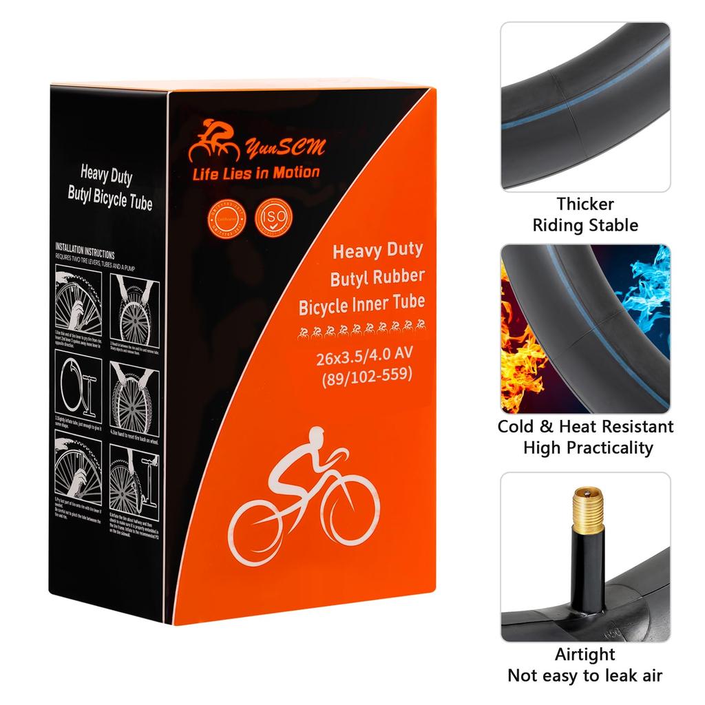YunSCM 2-Pack 26x4.0 Inner Tubes, Thick Wall, 32mm Schrader Valve, 26x3.5/4.0 Bicycle Tubes, Suitable for 26x3.5/26x4.0 Mountain Bikes and Fat Bikes