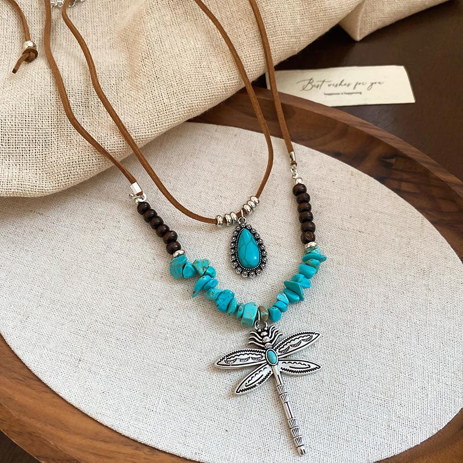 Retro Bow Flower Tiger's Eye Stone Water Drop Necklace Clavicle Chain Cold Wind Necklace Women