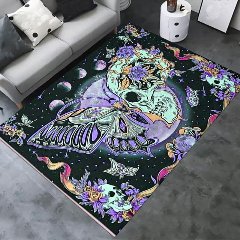 Skull and Butterfly Carpet Rug for Living Room Bedroom Home Sofa Decoration,Kids play Non-slip Floor Mat