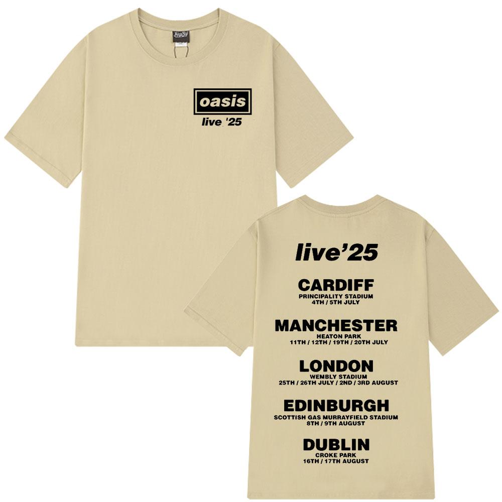 O-Oasis Live 25 Tour T-Shirts British Rock Band Vintage T-shirt Mens Clothing Cotton Casual Short Sleeve T Shirts Tops Fans Gift
