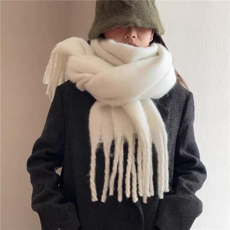 High-End Women's Mohair Scarf – Pure Color, Thick, Warm, All-Match, Korean Style for Autumn/Winter 2024