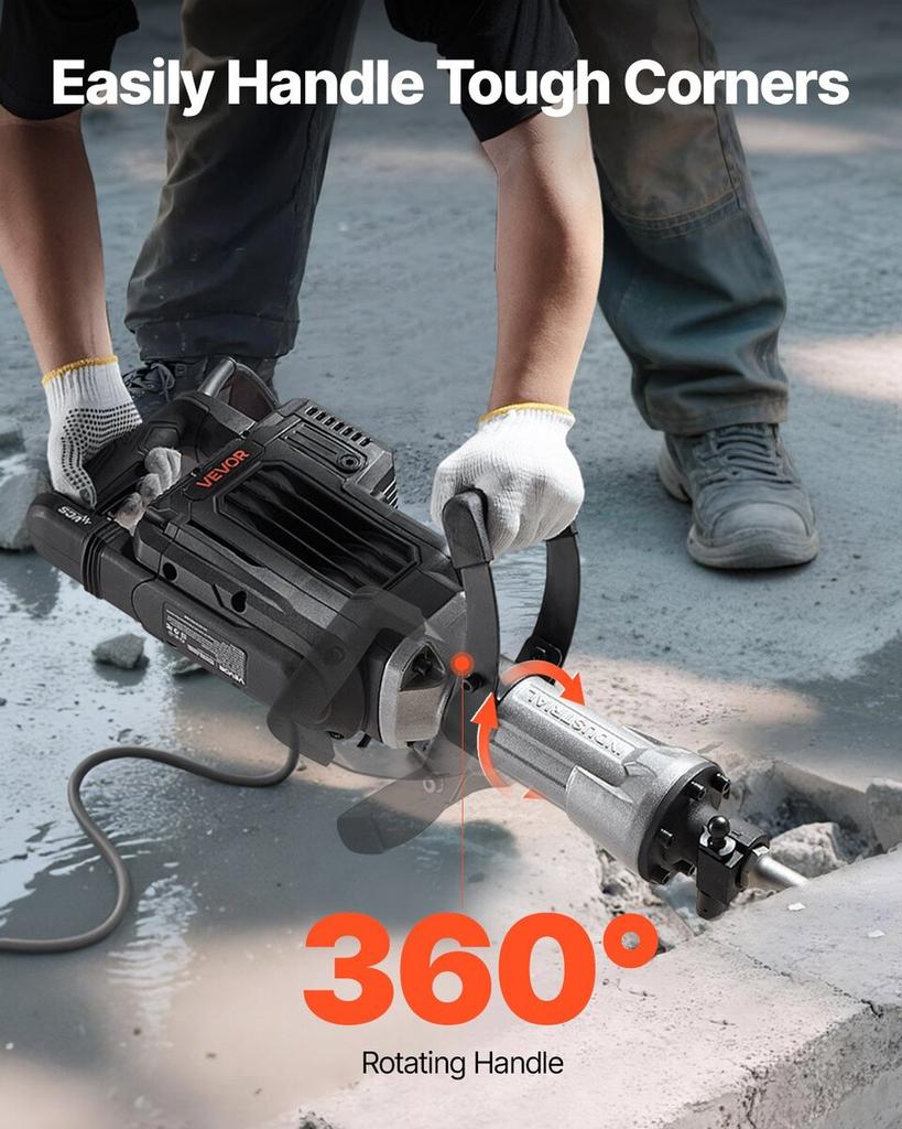 Demolition Jack Hammer, 3000 W Powerful Electric Jackhammer, 1700 BPM Concrete Breaker with a Point Chisel, Carrying Case, Gloves, Goggles, for