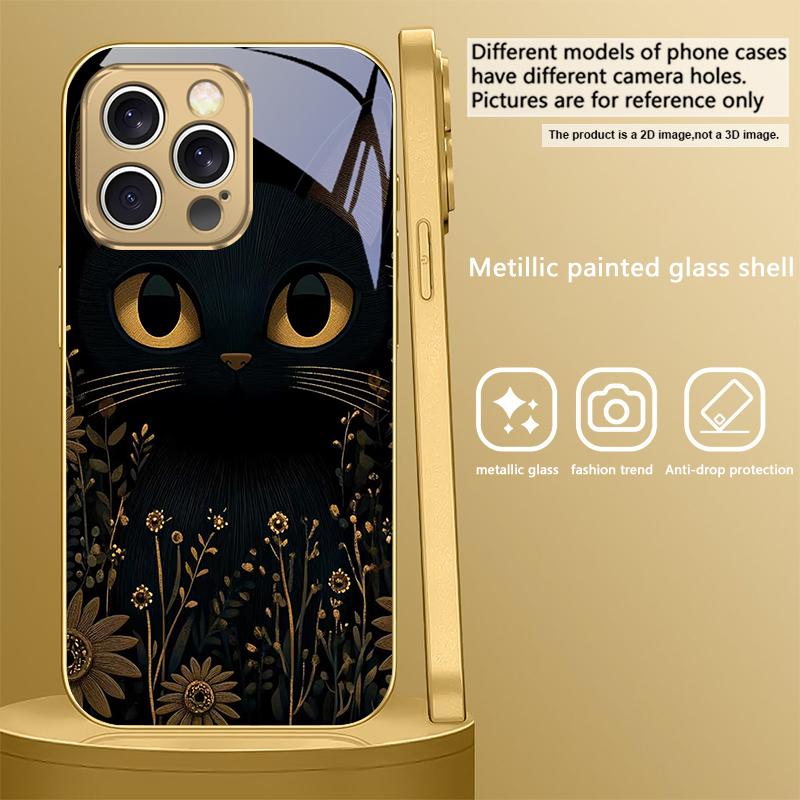 

Фантастический черный кот Для IPhone 17Pro Max 16 17 Pro 15 Pro 14 13 Plus 12 Mini 11Pro Max XR 16E 17 Air Золотой стеклянный чехол для телефона iPhone 13 mini
