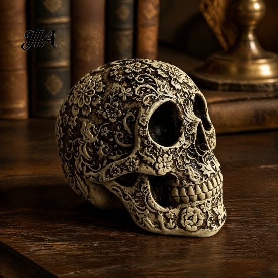 Halloween Tischdekorationen Kreative Totenkopfblumen Skulptur, Menschlicher Kopf Skelett Statue, Sammlerfigur Geschenke für Erwachsene Heimdeko,