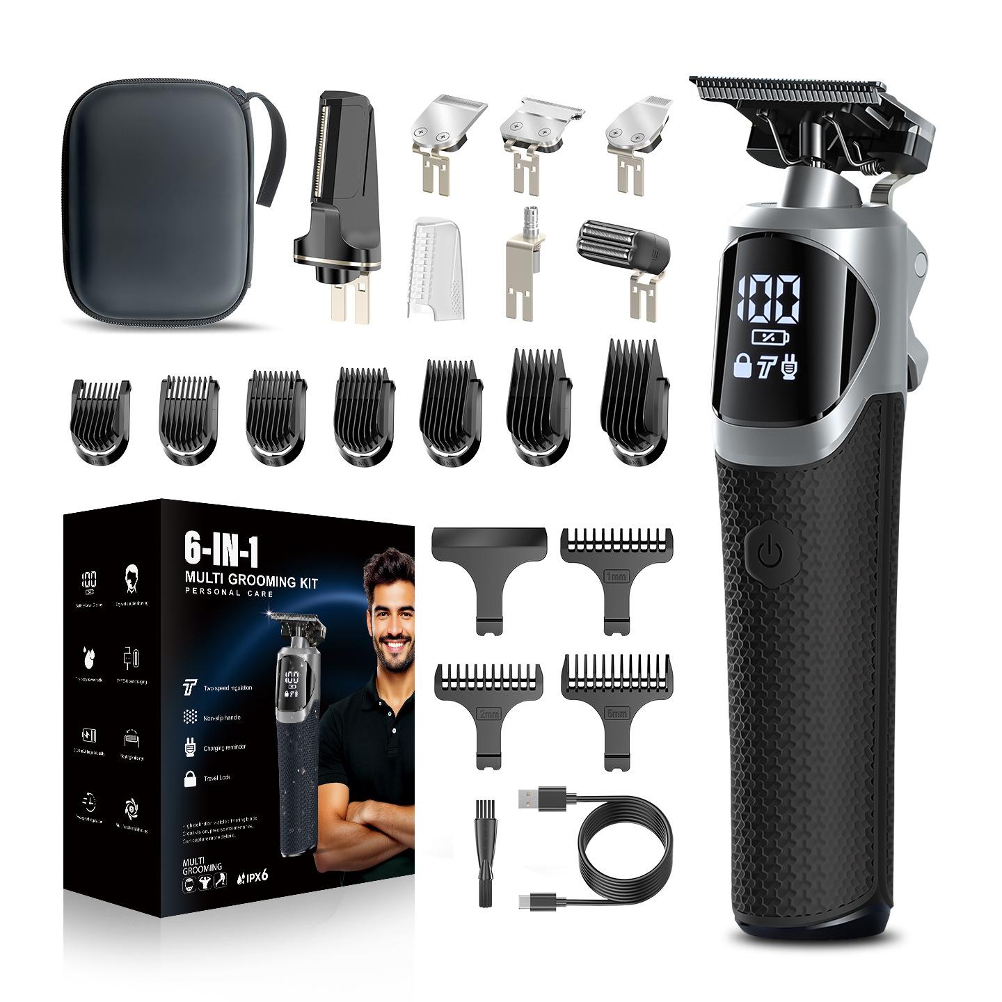 

6-in-1 Professional Beard Trimmer for Men, IPX6 Waterproof Electric Shaver Razor, Cordless Body Hair Trimmer for Mustache, Nose, Type-C Mens Gooming чёрный