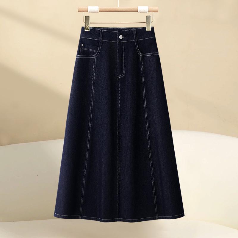 

Женская темно-синяя джинсовая юбка миди с высокой талией 2025 - Весенне-осенняя А-силуэта, расклешенная, юбка-зонт 3XL (suggested weight: 135-145 jin)