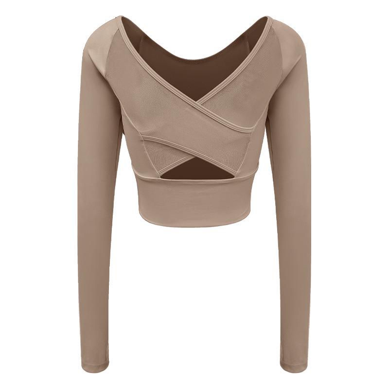 

Women s Criss-Cross Mesh Back Long Sleeve Yoga Top L