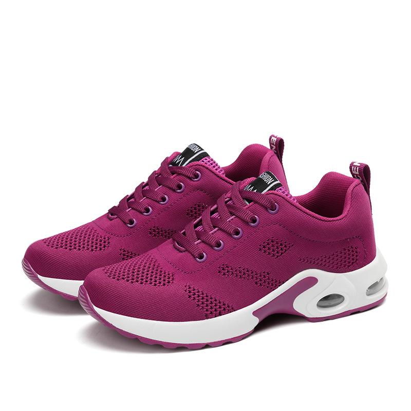 Large Size Women's Shoes Sports Shoes Summer Running Shoes Fashion Air Cushion Fly-woven Shoes Hollow Fly-woven Breathable Mesh Shoes