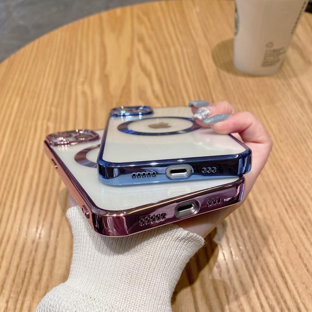 Glass Camera Protection Magsafe Phone Case For Iphone 14 13 11 12 Pro Max Alpine Green Transparent Plated Soft Cover Shell