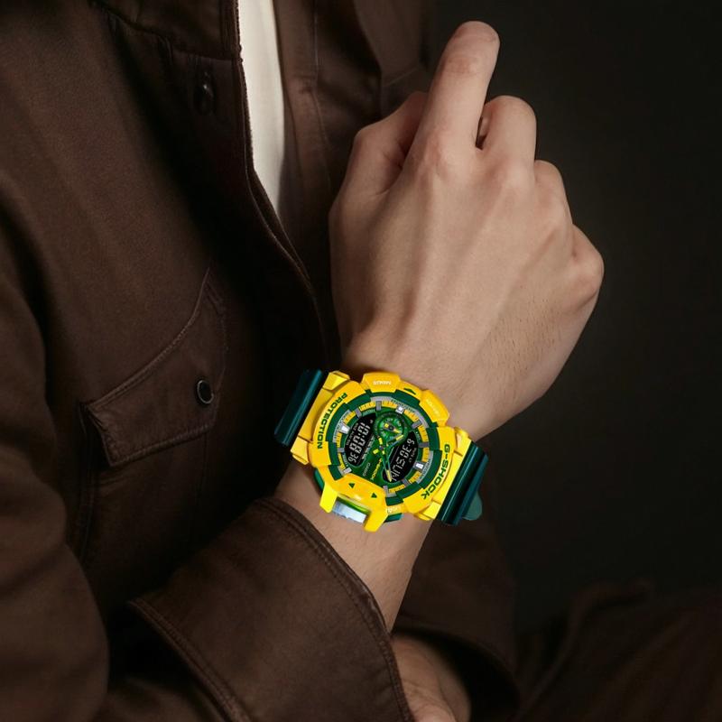 Casio Řada LCD/Ukazatel s duálním displejem Výrazné barevné provedení Sportovní Voděodolné Brazilská barva Intuitivní ovládání Otočná korunka Velký GA-400CS-9APR