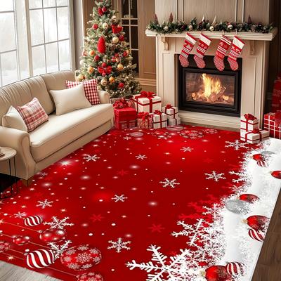 Christmas Celebration Carpet Home Decor, Non-Slip Floor Rug For Living Room And Bedroom, Soft And Absorbent, Easy Clean