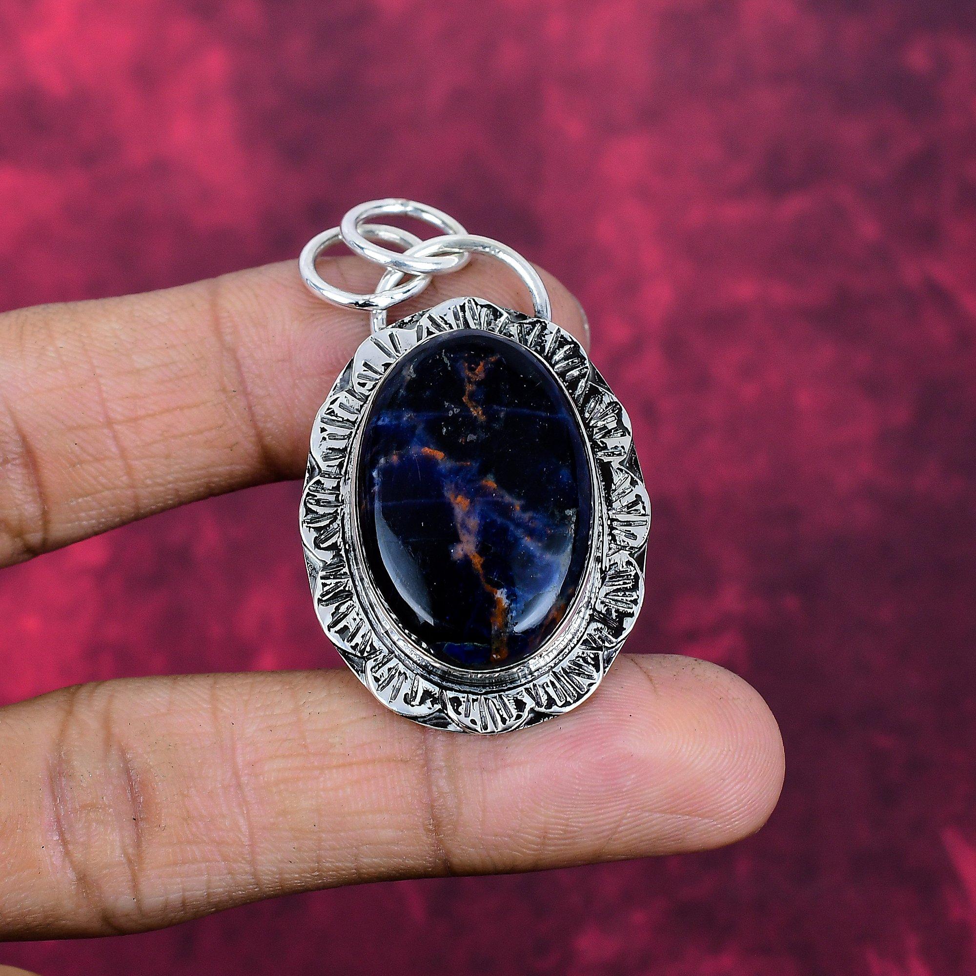 

Підвіска з дорогоцінних каменів ручної роботи з содаліту, підвіска з твердого срібла 925 проби, антикварні ювелірні вироби, підвіска для подарунка на заручини 2.16 Inches