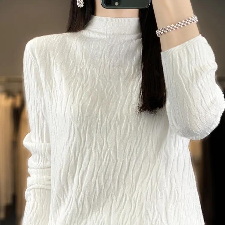Damen Frühling und Herbst Pullover Halber Stehkragen Unregelmäßiger Pullover Weiblich Weich Lässig Gestricktes Oberteil
