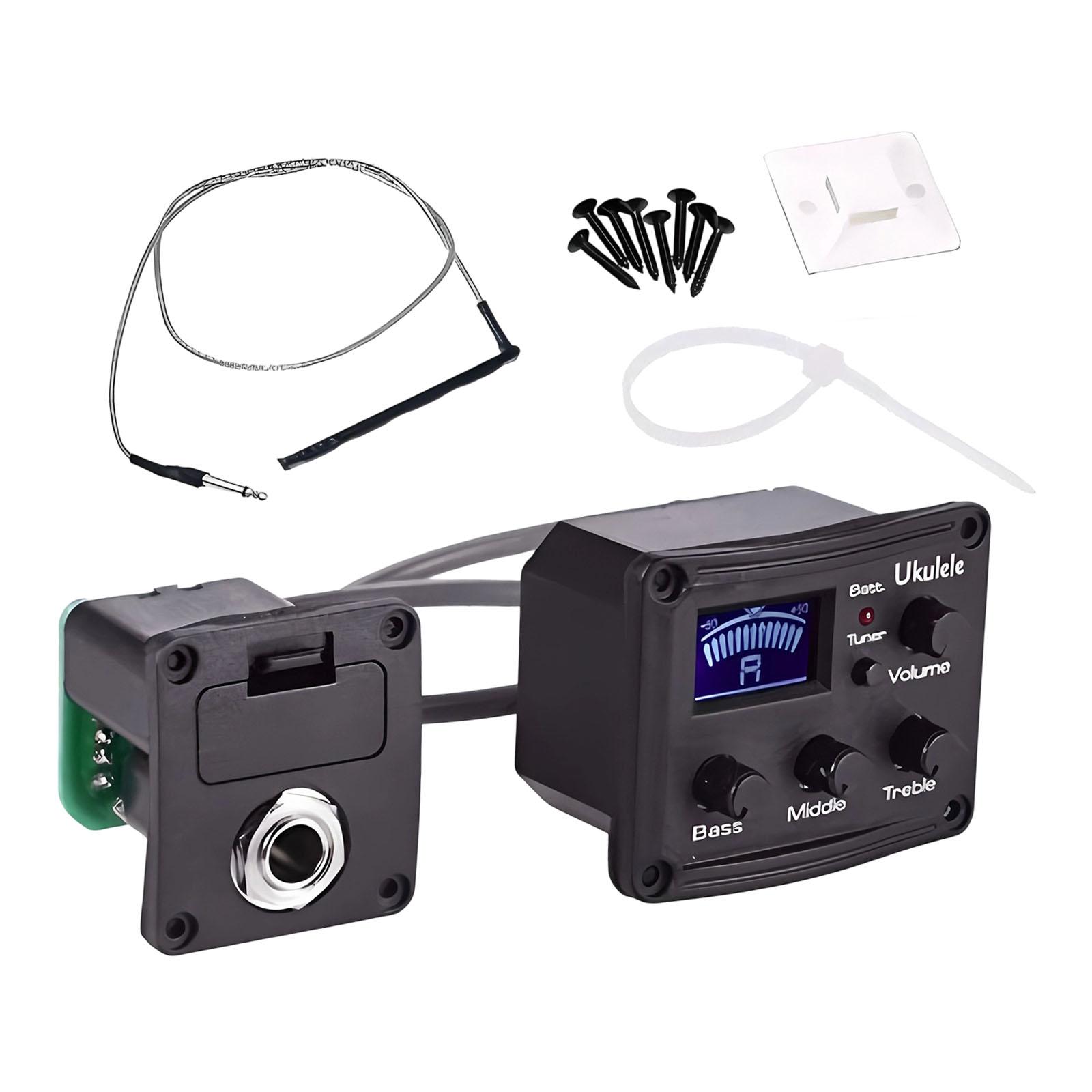 

Ukulele Piezo Pickup with Preamp Easy Assembly Pre Wired 3 Band EQ Equalizer LCD Professional Musical Instrument Accessories чорний