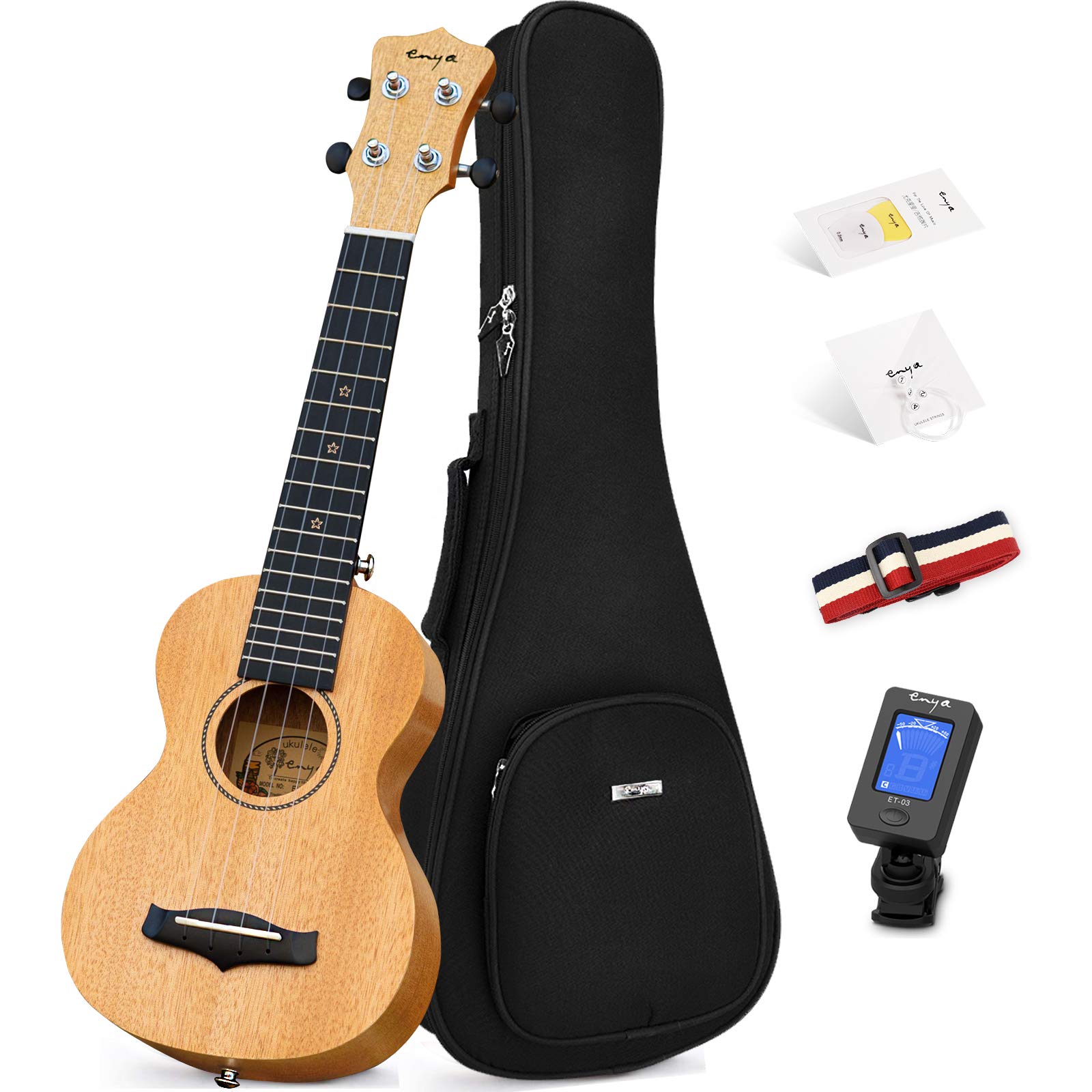 

Enya EUS-25D Soprano Ukulele Beginner Set (6 Pieces) - Solid Mahogany Ukulele, Includes Case, Tuner, Strings, Picks, and Strap