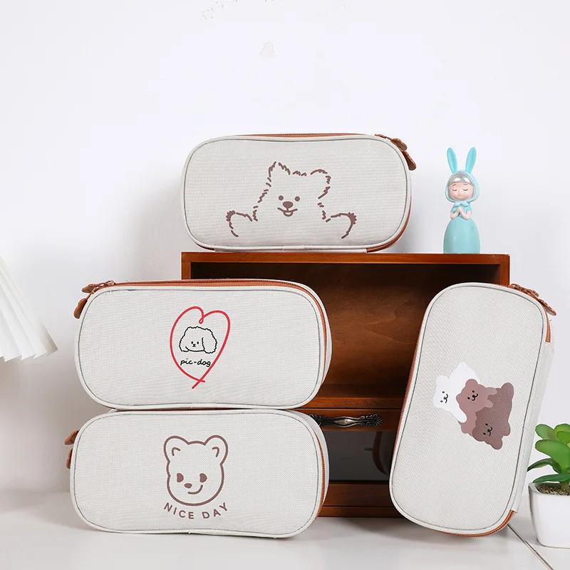 Large Capacity Pencil Bag Simple Creative In-Day Canvas Stationery Bag Girl Primary School Pencil Case Boy Pencil Case