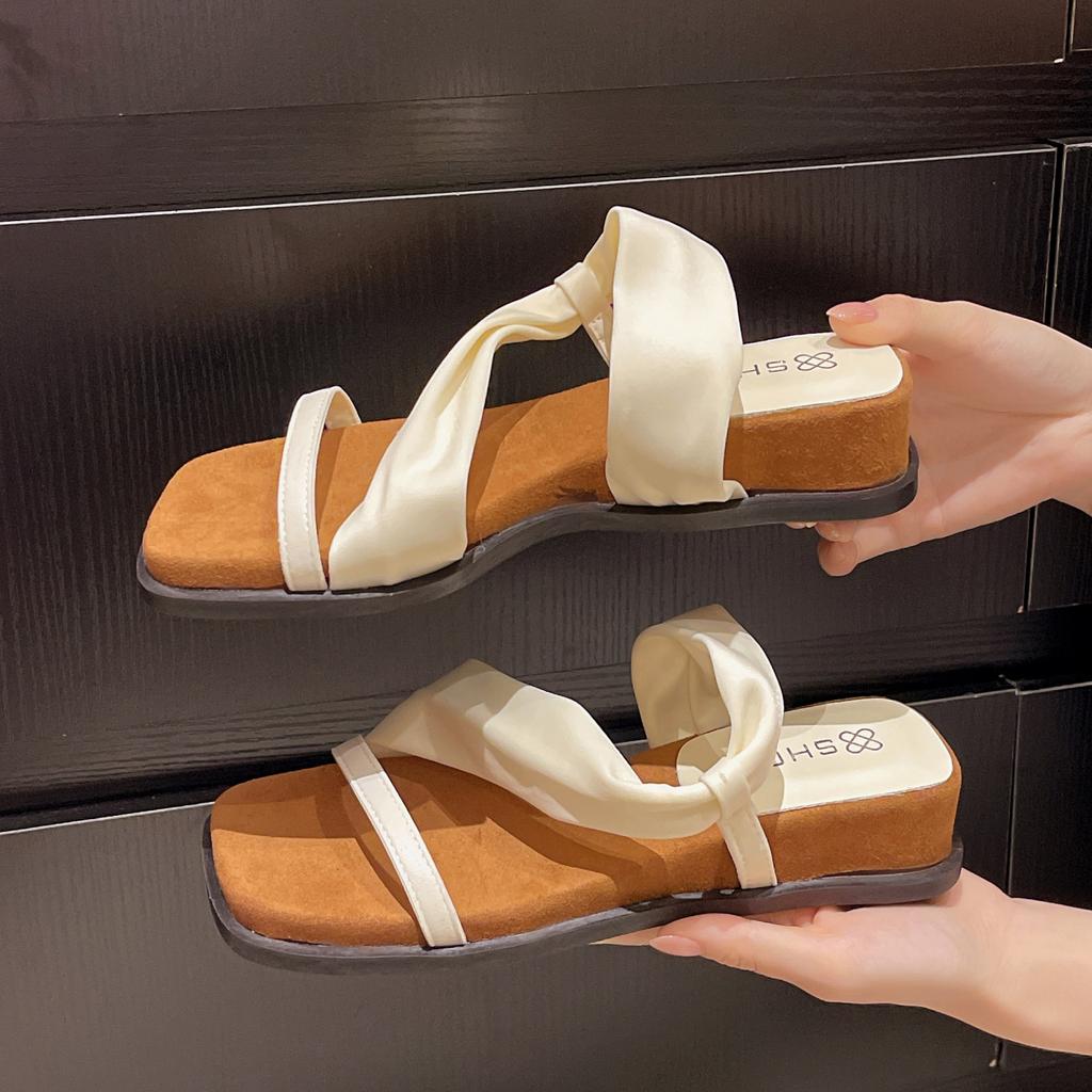 Wedge Heel French One-word with Open-toe Sandals for Women In Summer 2025, New Versatile Two, Wearing Leopard Print One-word Slippers for Women