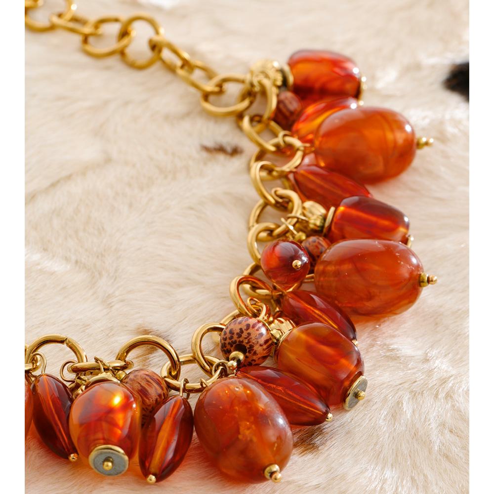 Yhpup Amber Resin Acrylic Beads Chain Pendant Drop Charm Statement Necklace for Women Stainless Steel Handmade Fashion Jewelry