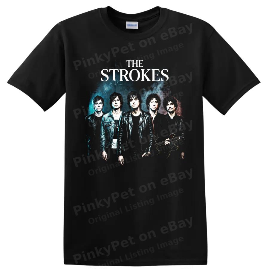 The Strokes Indie Rock Band Poster T Shirt w/ Guitar Graphic Concert Tee Music