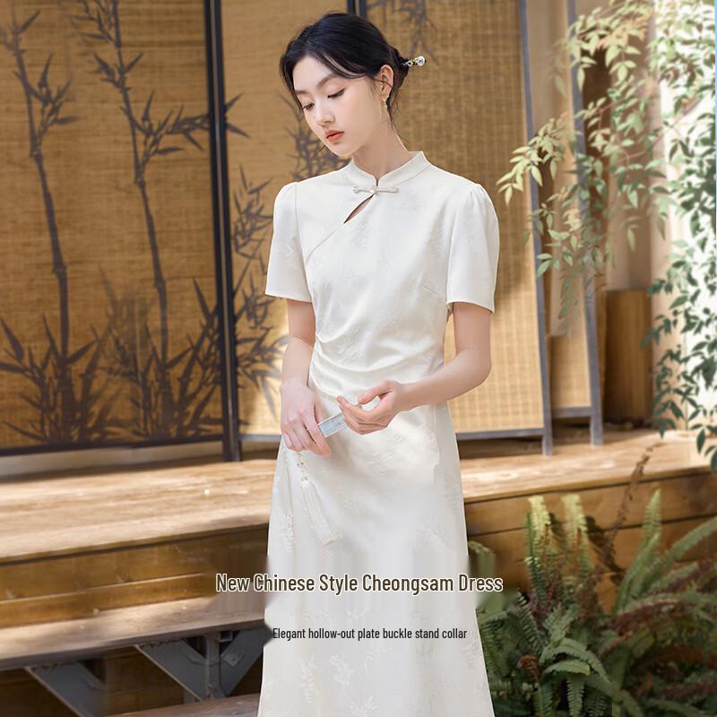 Xiangying New Chinese Style Satin Modified Cheongsam Dress