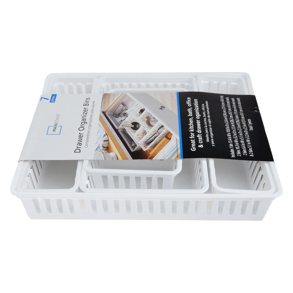 Set of 7 Plastic Drawer Storage Organizer Bins Office Kitchen Tools Accessories Slotted Design Dishwasher Safe Stackable