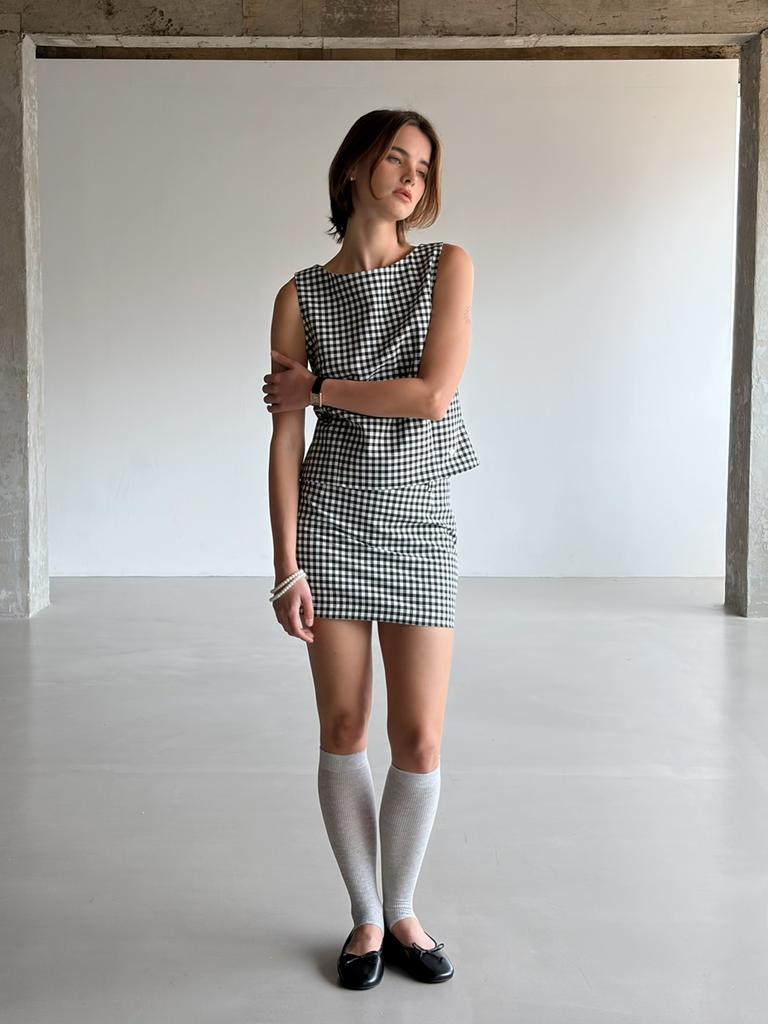 Kelidu Gingham Check Mini Skirt Pants