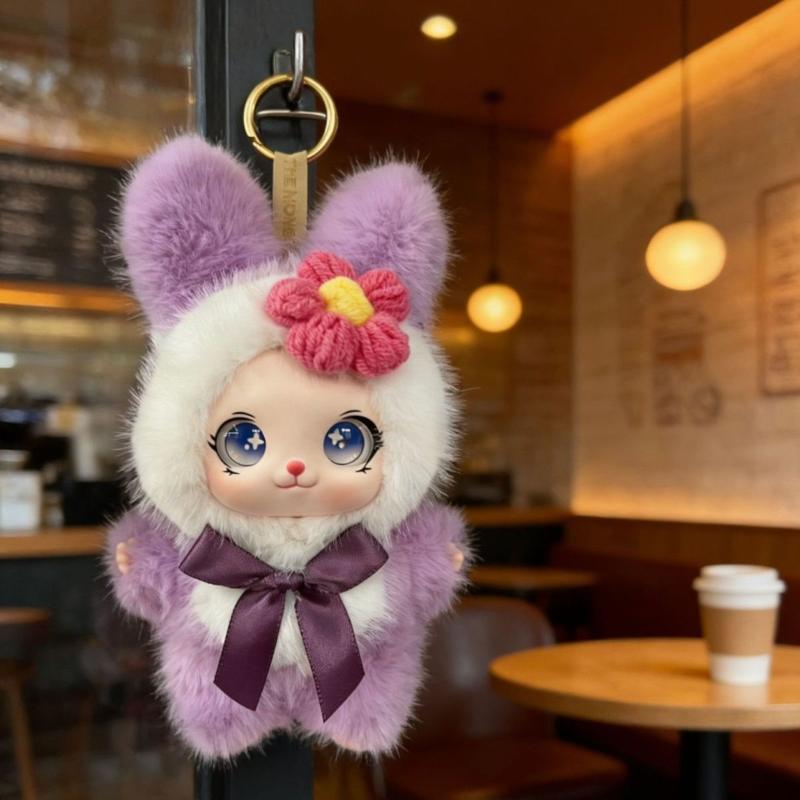 Soft And Fluffy Rabbit Plush Keychain/Bag Charm – Cute Cartoon Doll Pendant Holiday Gift
