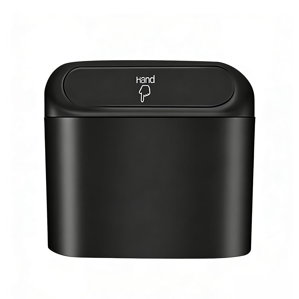 ANSAIRUI Car Trash with Door Pocket Car Interior Vehicle Use Can, Black, Compact, One-Touch Opening/Closing, Lid, Clip-On, Space-Saving, Mount,