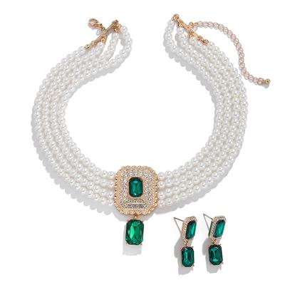 1Set Luxury Multilayer Imitation Pearl Necklace Earrings For Women Girls Temperament Jewelry Bridal  Wedding Jewelry