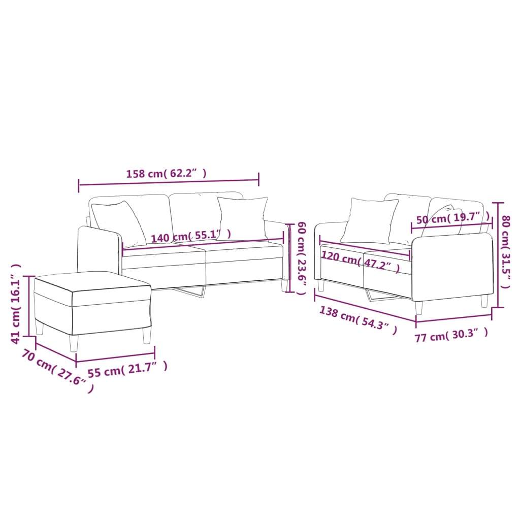 3 Piece Sofa Set with Cushions Wine Red Fabric