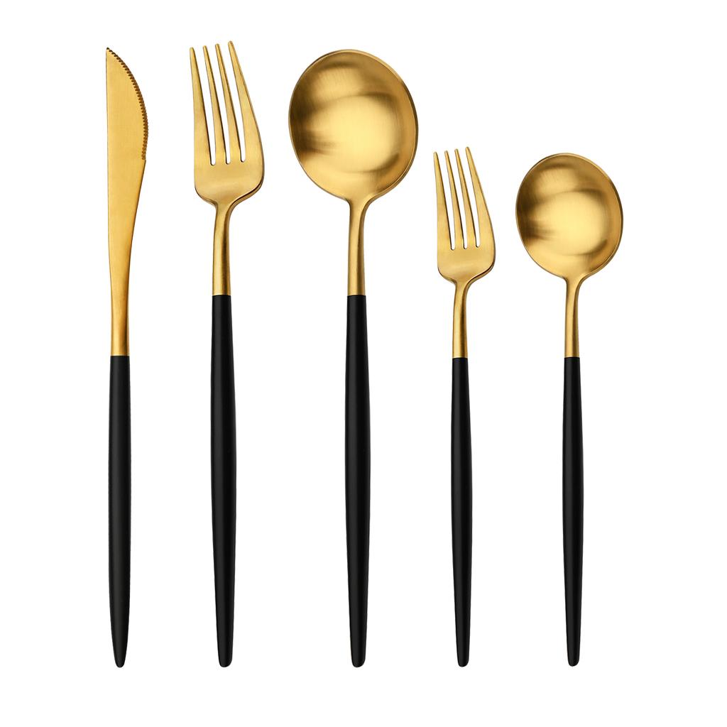 JANKNG 5 bucăți Vesălă din aur mat, greu, set de argintărie din oțel inoxidabil 304 Seturi de tacâmuri Ustensile de bucătărie Tacâmuri Set de tacâmuri