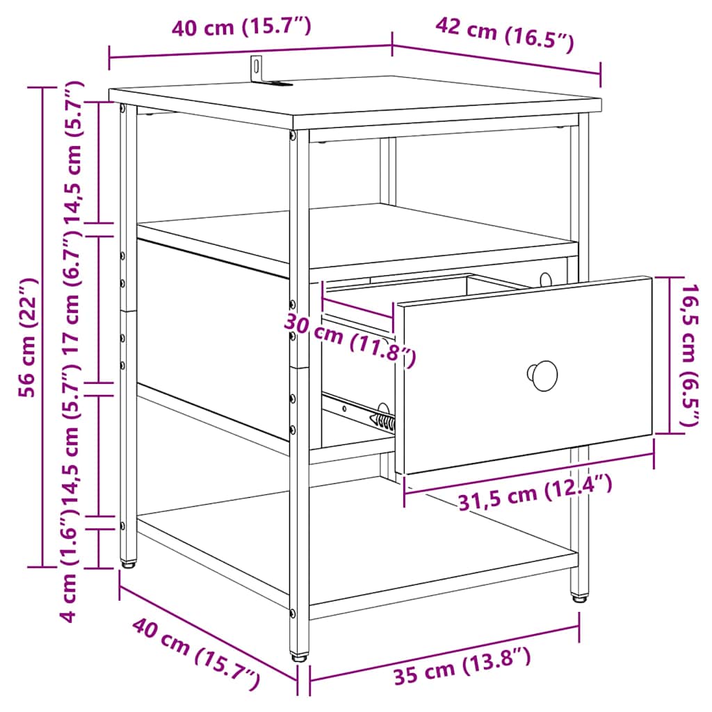 Nightstand with Drawers Rustic Wood Look 40 X 42 X 56 Cm Engineered Wood