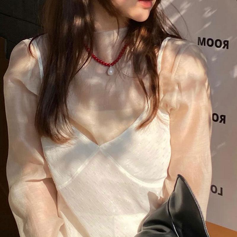 Korean Water Drop Pendant Beaded Necklace - Elegant Retro Choker for Women