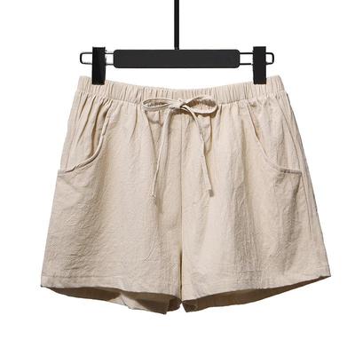 Mode Frauen Hosen Hohe Taille Frühling Sommer Bequeme Leinen Shorts Hosen Solide Kordelzug Große Größe Dünne Lose Breite Bein Shorts