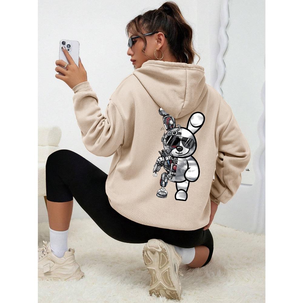 Robot Rabbit Cartoon Printing Sweatshirts Women Warm Hoodies Autumn Casual Hoodie Casual Fashion Basic Versatile Clothes