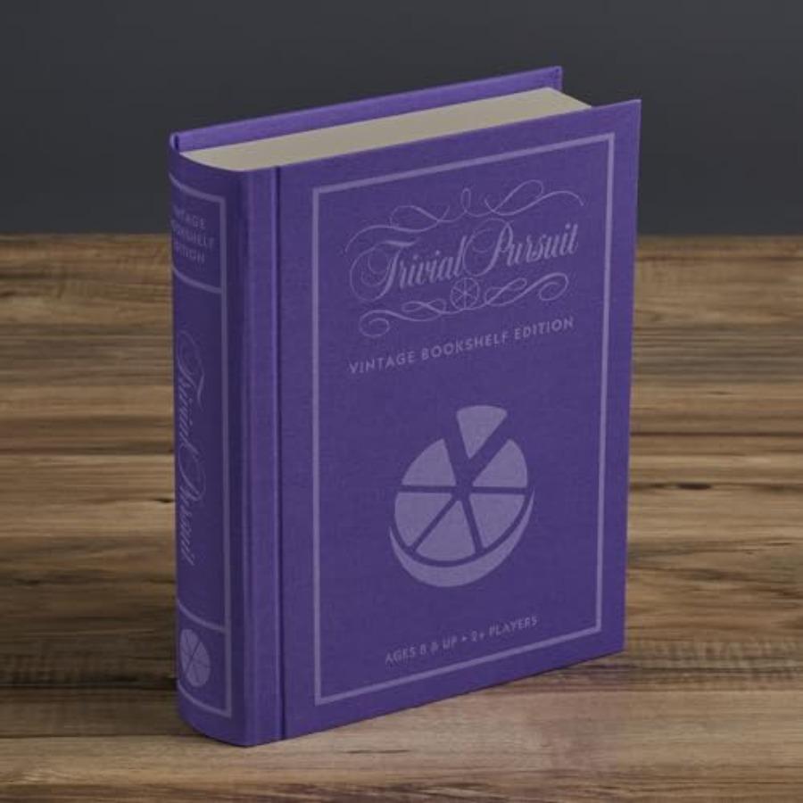 Vintage Board Game Bookshelf Collection Featuring Taboo and Trivial Pursuit for Family Game Night Educational Entertainment and